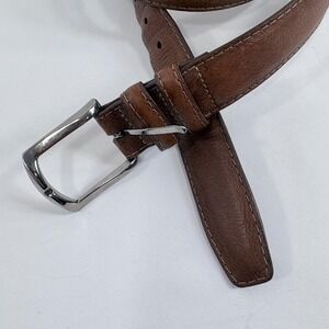 Torino Belt Brown Italian Embossed Calf Leather Solid Brass Buckle Made in USA